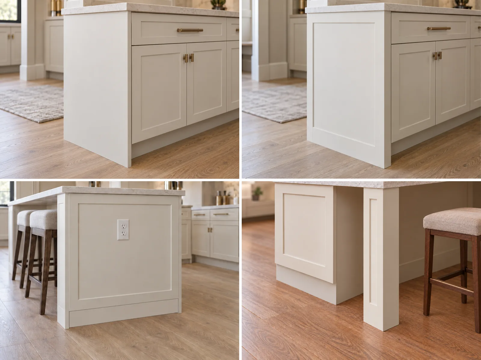 Comparison of transitional cabinet end panels and island support details