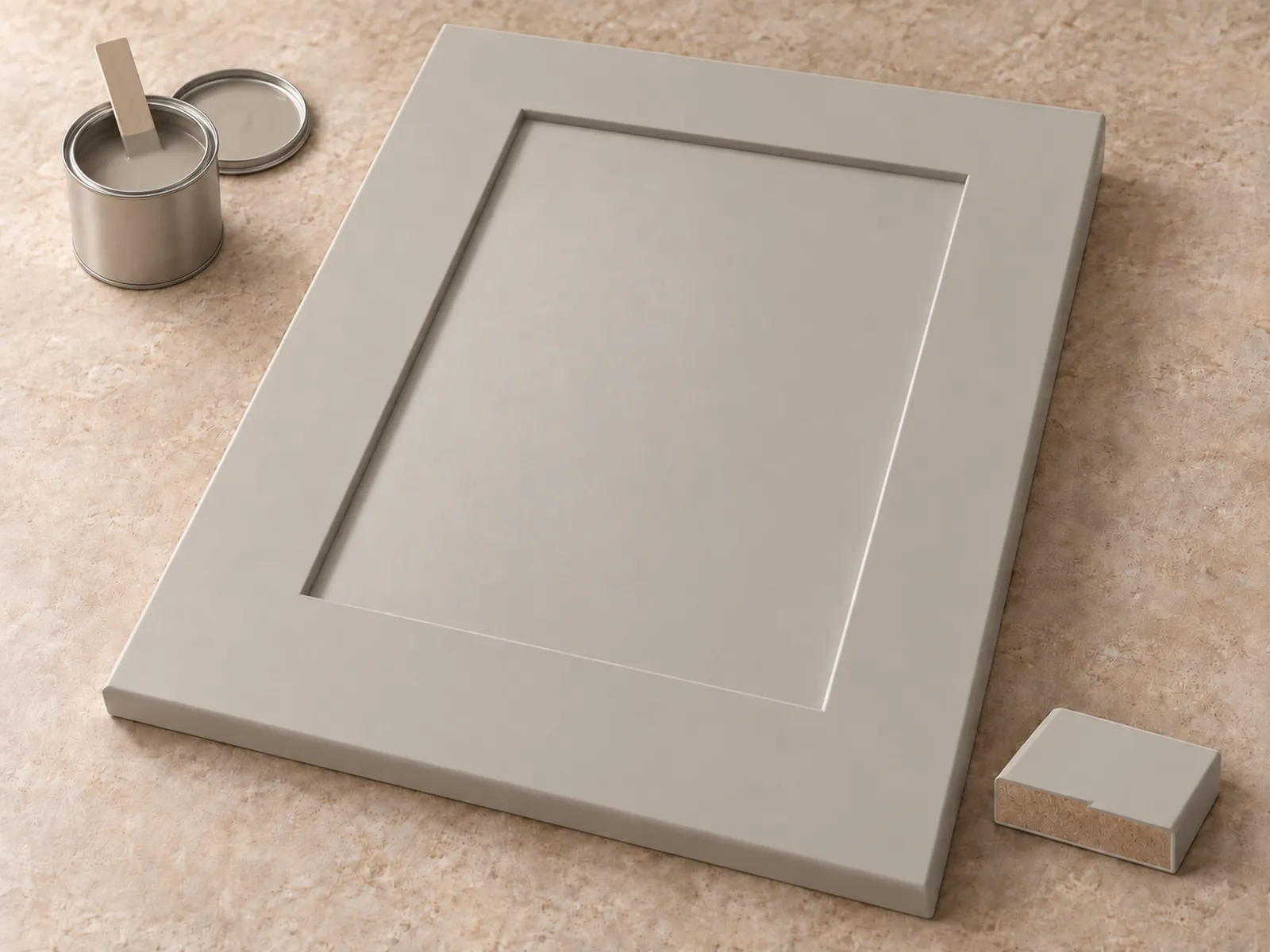 Painted routed MDF profiled cabinet door with a paint finish sample