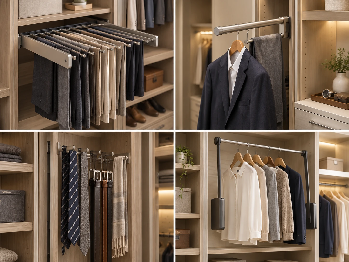 A visual overview of common hanging and getting-ready accessory functions.