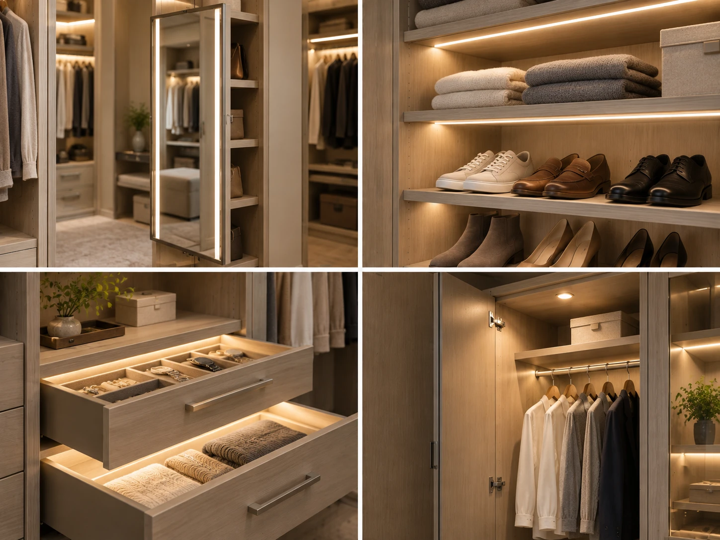 A visual overview of common mirror and lighting accessory functions.