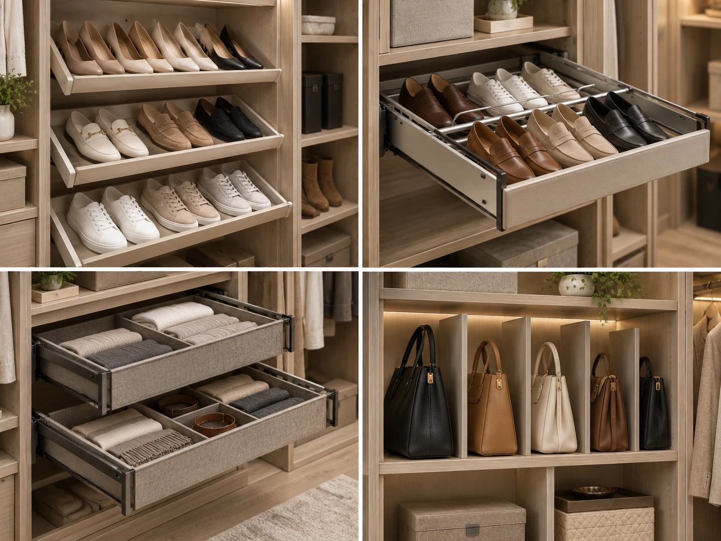 A visual overview of common shoes, bags, and flexible storage accessory functions.