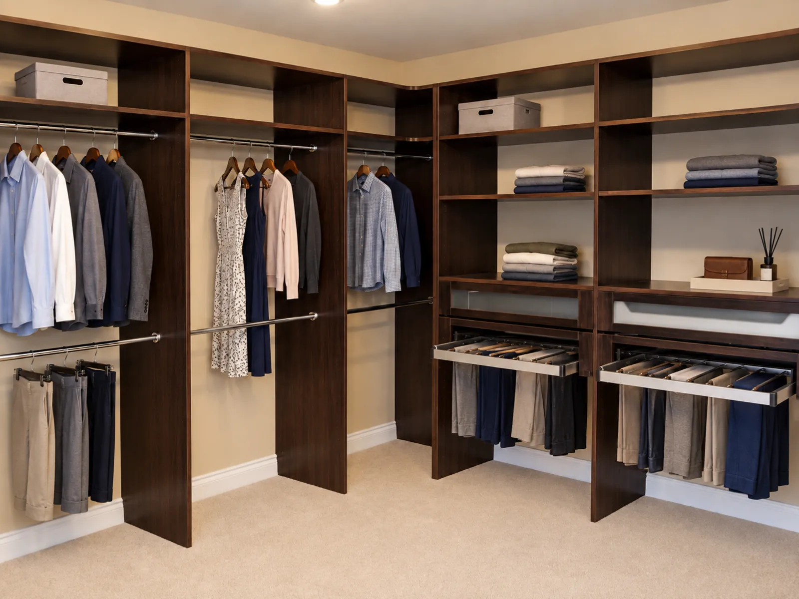 Standard-height walk-in closet below the ceiling with the customer’s finished flooring visible