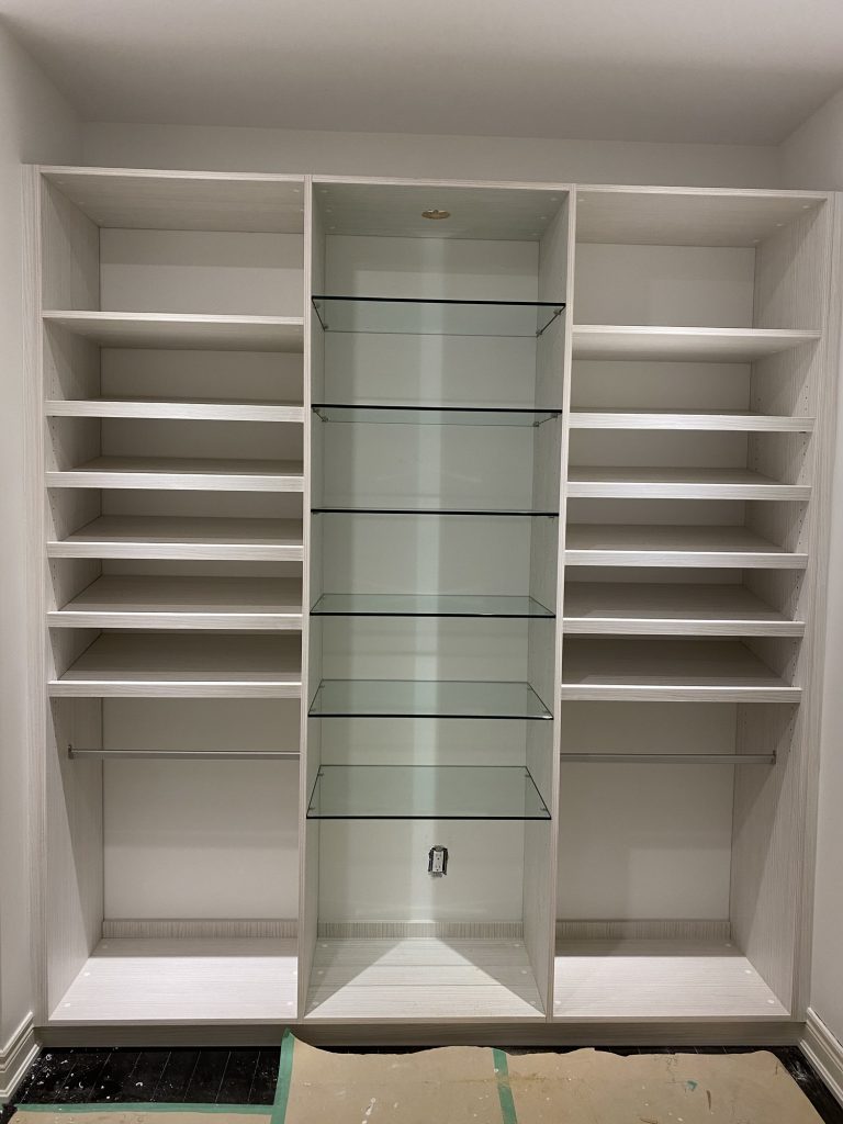 angled shoe rack with glass shelves